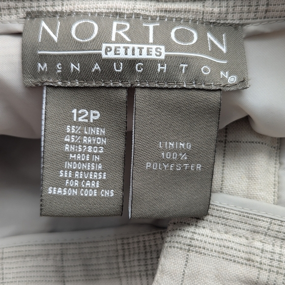 Vintage Norton McNaughton Petites Linen Blend Plaid Trousers Beige Gray Size 12P - Picture 3 of 11